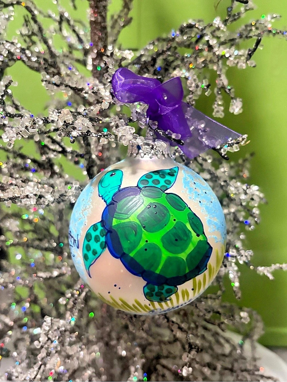Hand-Painted Sea Turtle Christmas Ornament – St. Martin W.I. – Signed Adrian